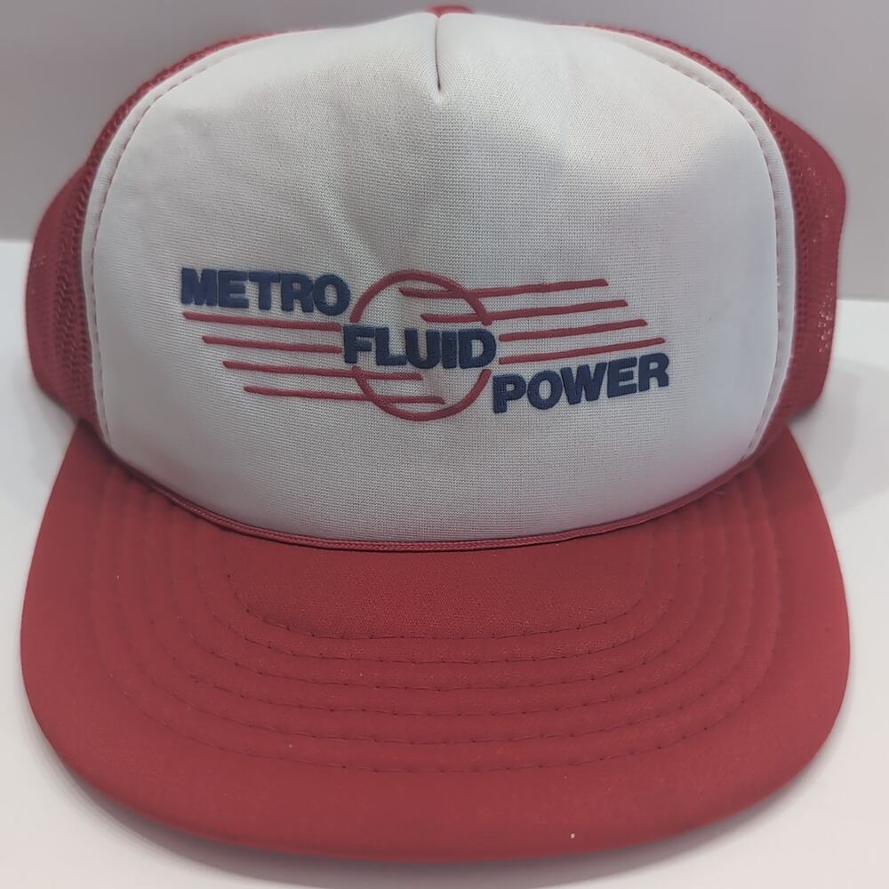Vintage Trucker Hat Metro Fluid Power Red Mesh Snapback Foam Front Rope Oil Rig